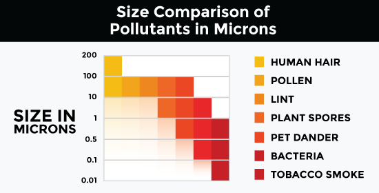 Chart: Pollutants Size Comparison (in Microns)
